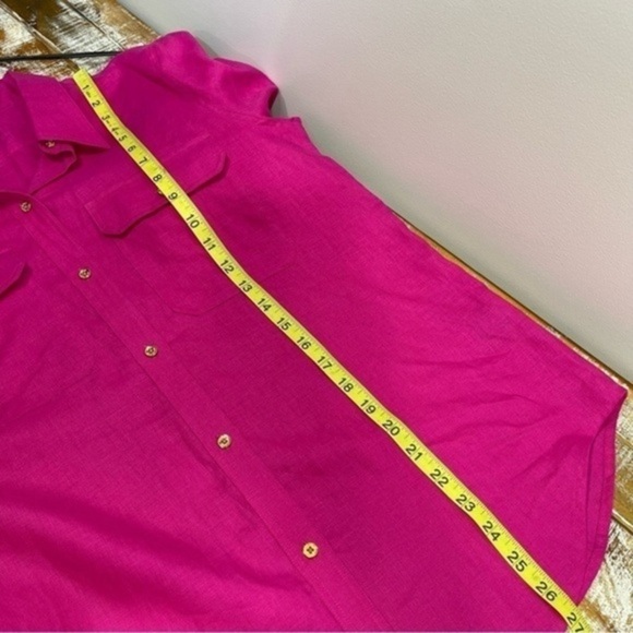 LAUREN Ralph Lauren Barbie Hot Pink 100% Linen
Button Up Top Breast Pockets Sz M - Picture 10 of 11